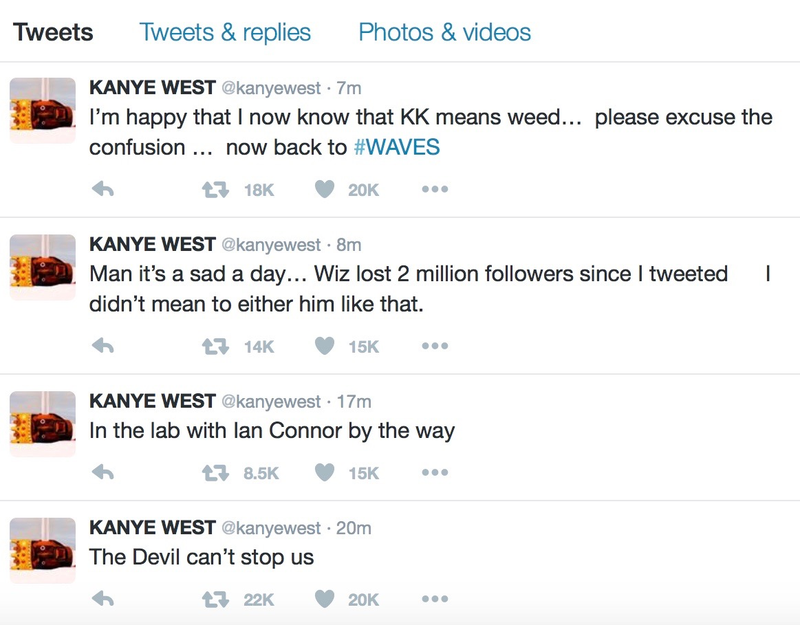 Illustration for article titled Kanye West attacks Wiz Khalifa on Twitter, still respects his pants game